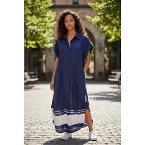 Athleta Island Hopper Swim Dress Cover Up Blue White Tie Dye Cotton Silk XS